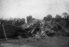 Hurricane damage to 211 Squadron quarters, Chiringa May 1945