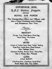 Christmas 1945: RAF Koggala Christmas Day menu
